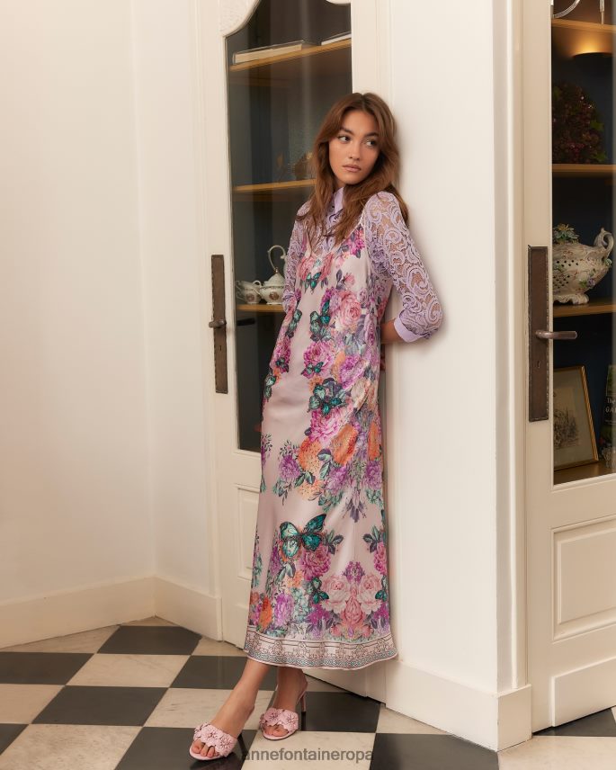 ropa es Anne Fontaine mujer vestido haitza vestido de seda con tirantes finos y diseño estampado de mariposas y flores rosa 646LTX67