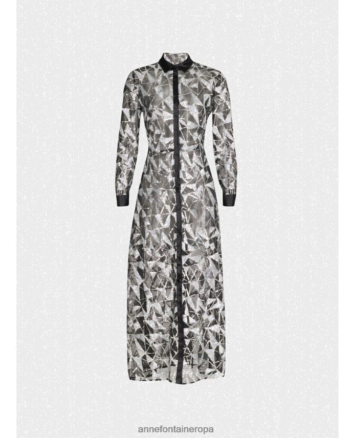 ropa es Anne Fontaine mujer vestido mandolina vestido transparente de manga larga con lentejuelas bordadas negro 646LTX110