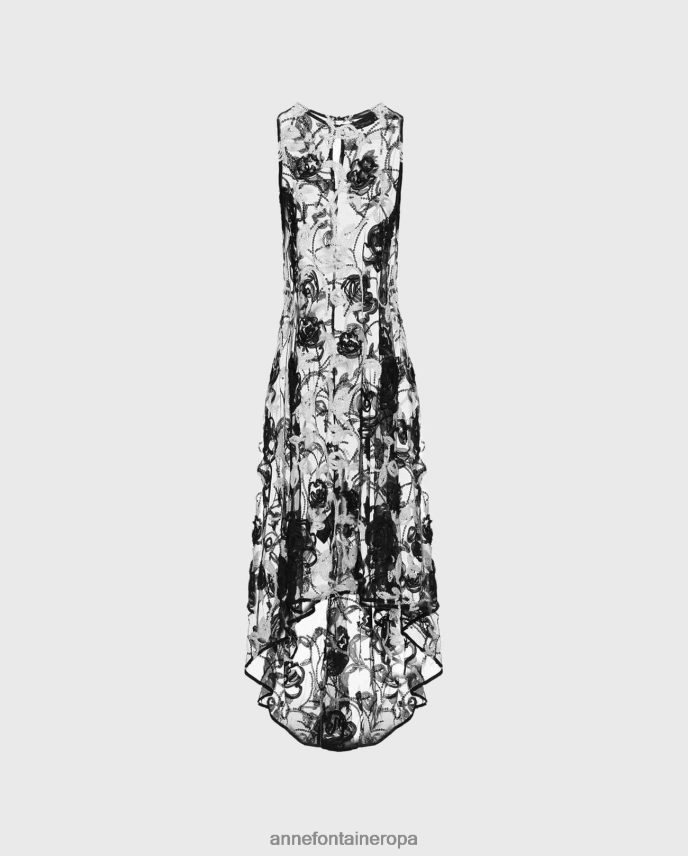 ropa es Anne Fontaine mujer vestido mitiane vestido largo transparente sin mangas con motivo floral bordado negro 646LTX87