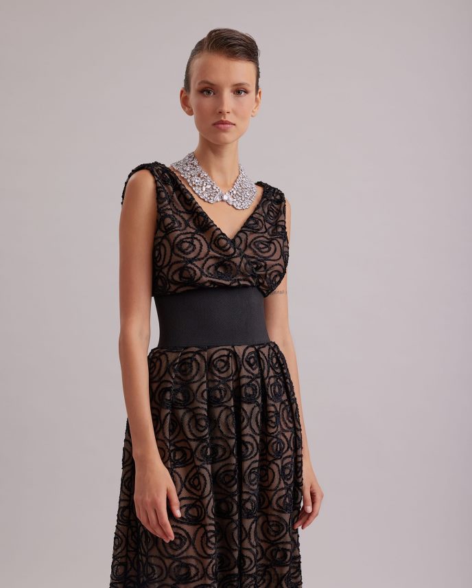 ropa es Anne Fontaine mujer vestido musa vestido transparente sin mangas con capa de red bordada con rosas de terciopelo negro 646LTX103