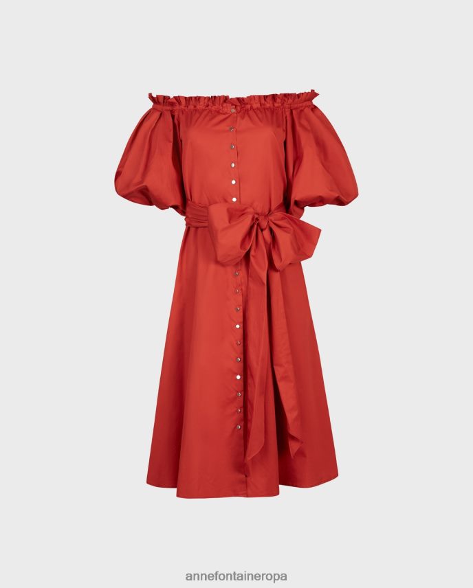 ropa es Anne Fontaine mujer vestido nayara terracota con hombros descubiertosvestido con cintura anudada y manga 3/4 rojo 646LTX85