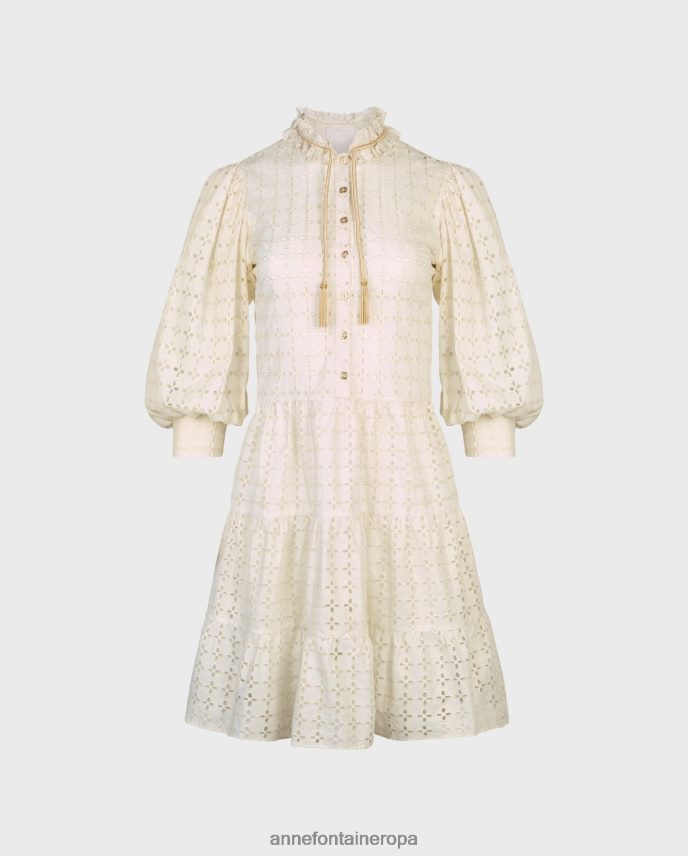 ropa es Anne Fontaine mujer vestido parure de largo medio con diseños geométricos y cinturón de tela removible beige/dorado 646LTX59