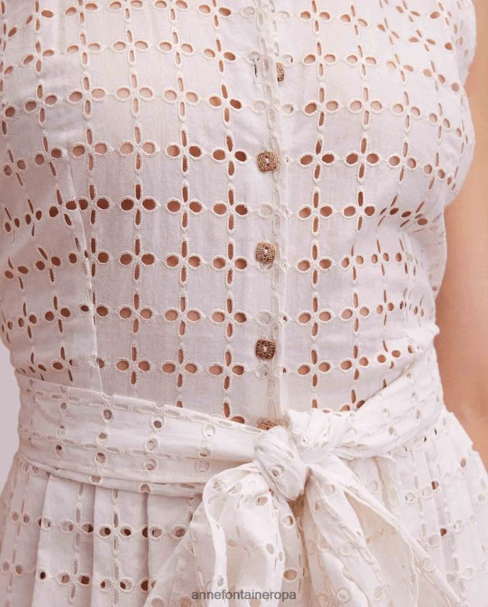 ropa es Anne Fontaine mujer vestido pictural vestido camisero largo color crema con ojales bordados sin mangas y cinturón o claro 646LTX58