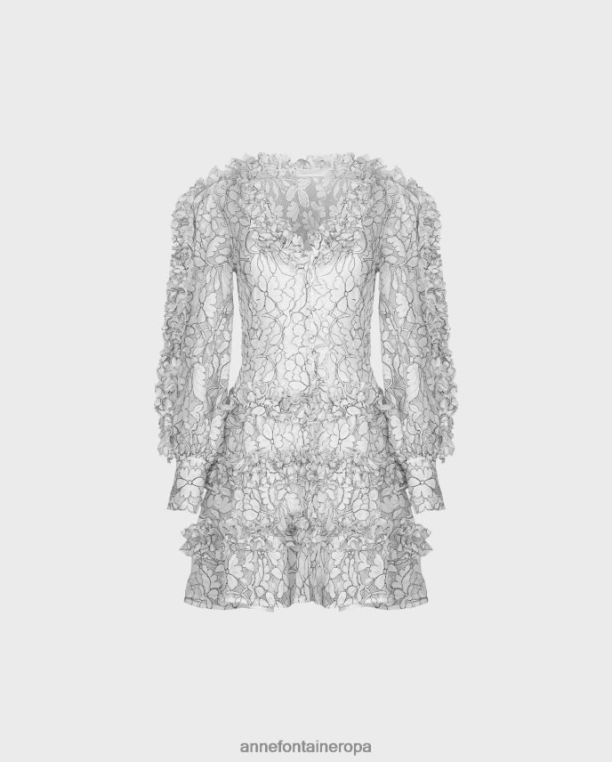 ropa es Anne Fontaine mujer vestido senequier vestido de encaje con ribetes en contraste y detalles de volantes blanco negro 646LTX115