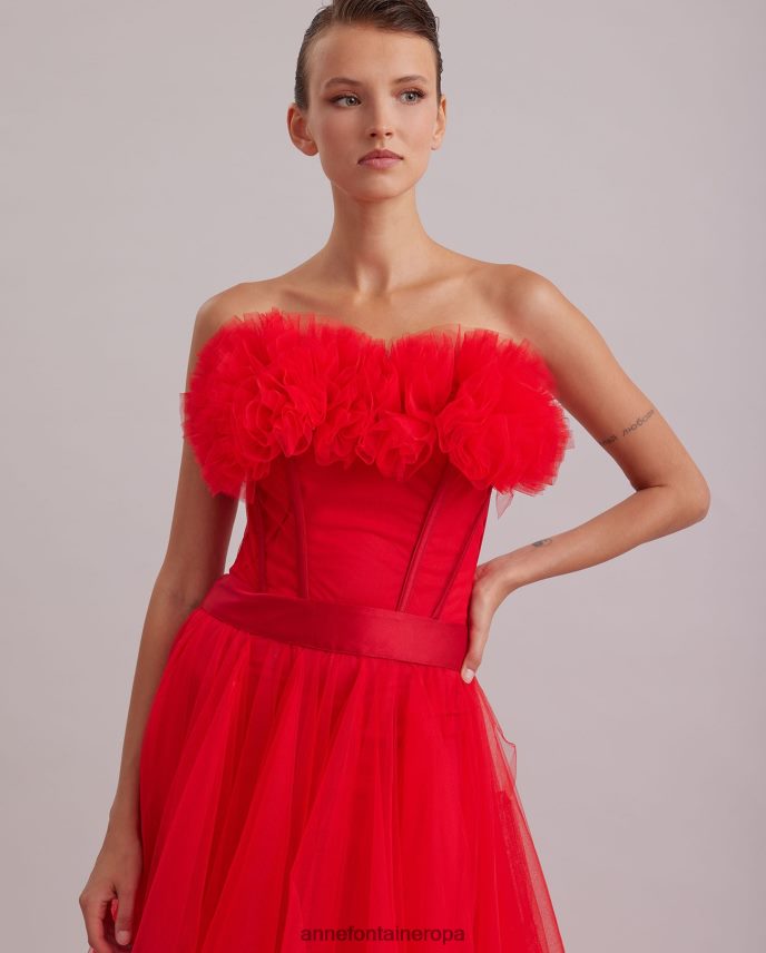 ropa es Anne Fontaine mujer vestido siecle vestido largo palabra de honor rojo de raso y tul rojo amapola 646LTX106