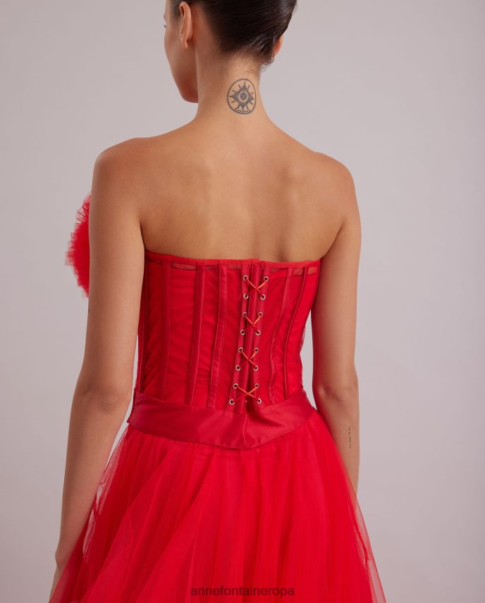 ropa es Anne Fontaine mujer vestido siecle vestido largo palabra de honor rojo de raso y tul rojo amapola 646LTX106