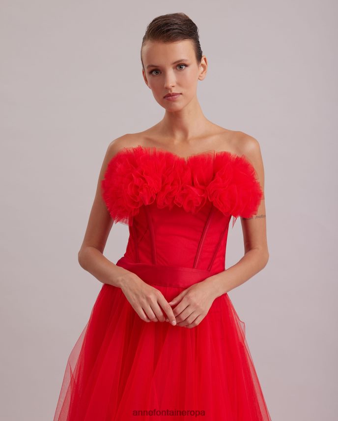 ropa es Anne Fontaine mujer vestido siecle vestido largo palabra de honor rojo de raso y tul rojo amapola 646LTX106