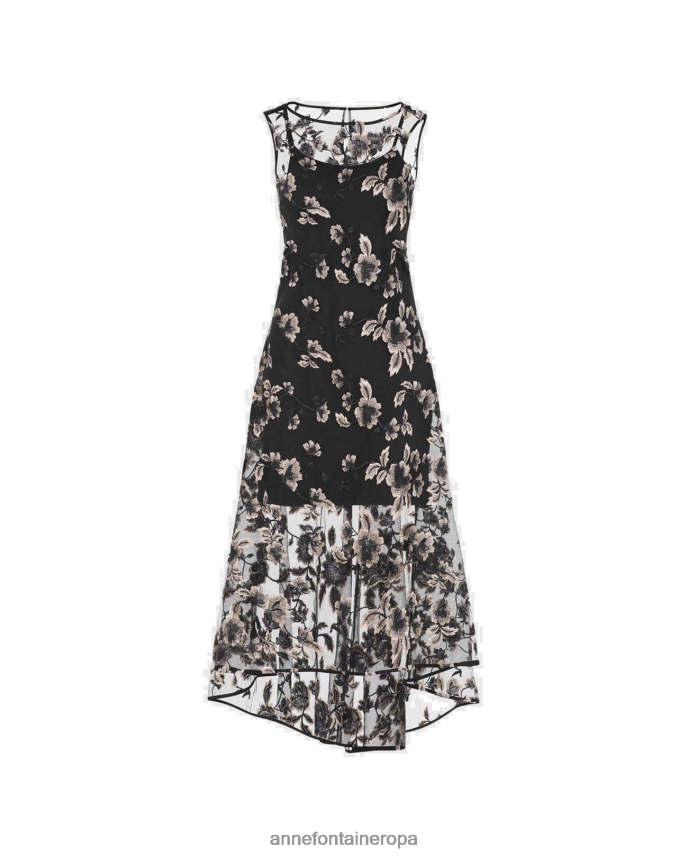 ropa es Anne Fontaine mujer vestido sophina vestido de tul manga corta con flores bordadas negro 646LTX98