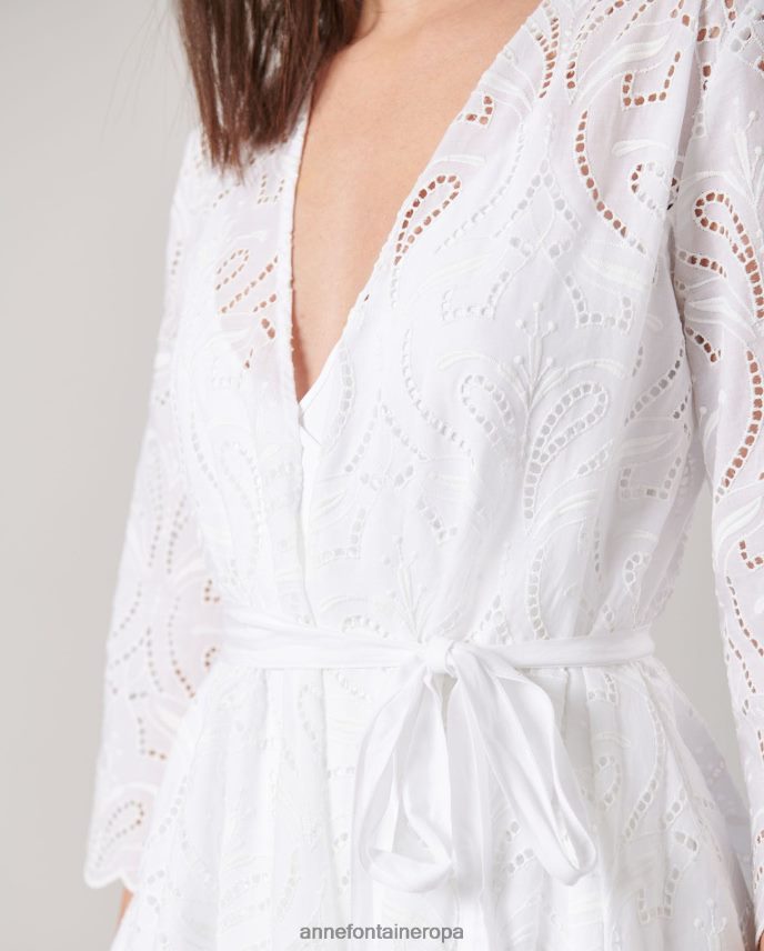 ropa es Anne Fontaine mujer vestido vetea vestido midi con ojales bordados blanco 646LTX94