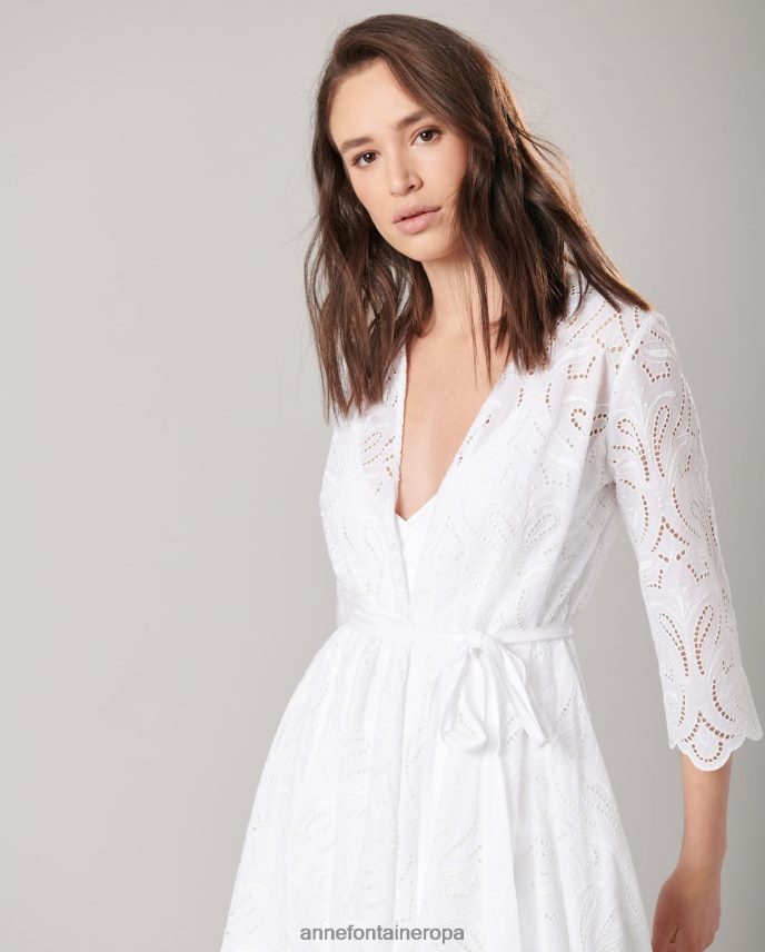 ropa es Anne Fontaine mujer vestido vetea vestido midi con ojales bordados blanco 646LTX94