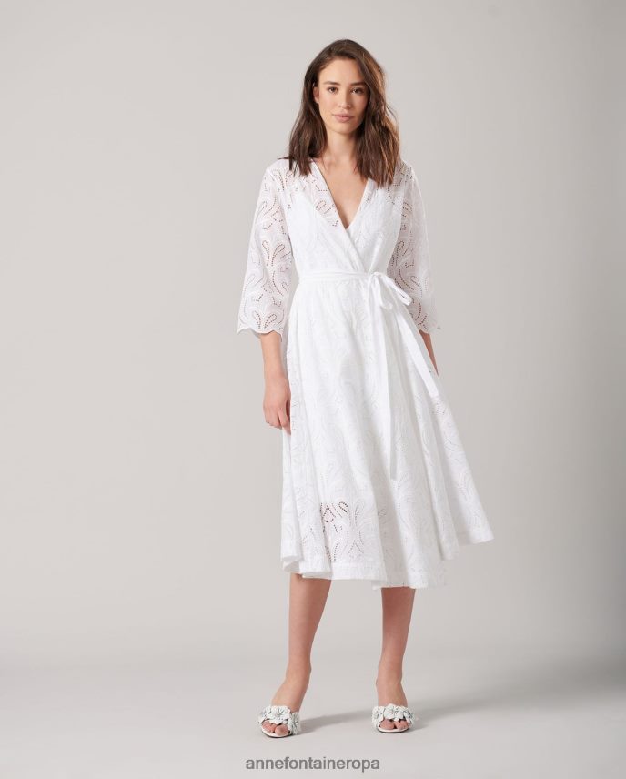 ropa es Anne Fontaine mujer vestido vetea vestido midi con ojales bordados blanco 646LTX94