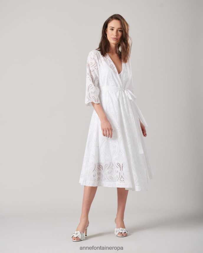 ropa es Anne Fontaine mujer vestido vetea vestido midi con ojales bordados blanco 646LTX94
