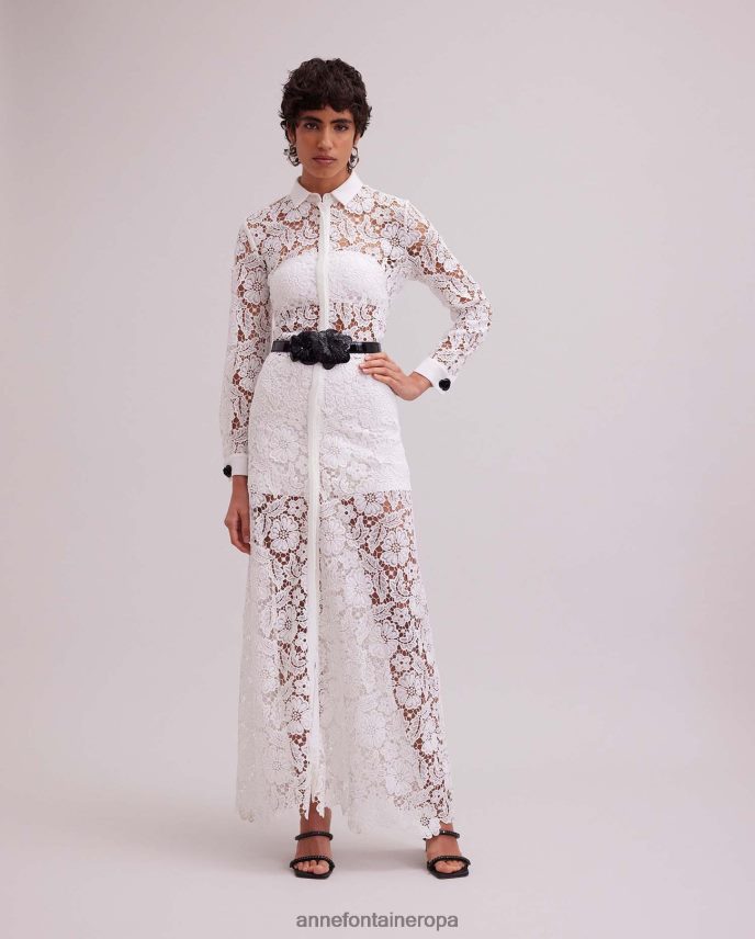 ropa es Anne Fontaine mujer vestido violeta vestido largo semitransparente de encaje floral blanco 646LTX72