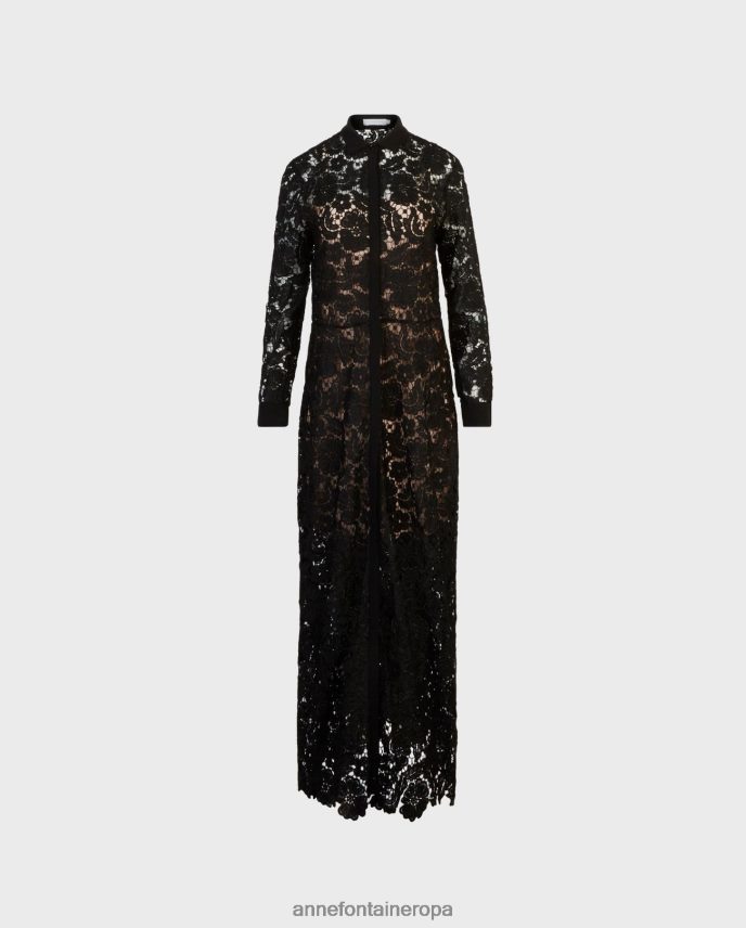 ropa es Anne Fontaine mujer vestido violeta vestido largo semitransparente de encaje floral negro 646LTX112
