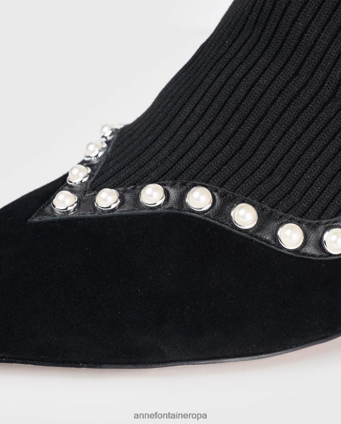 zapatos es Anne Fontaine mujer Botín calcetín de ante rime boot forrado con perlas negro 646LTX9