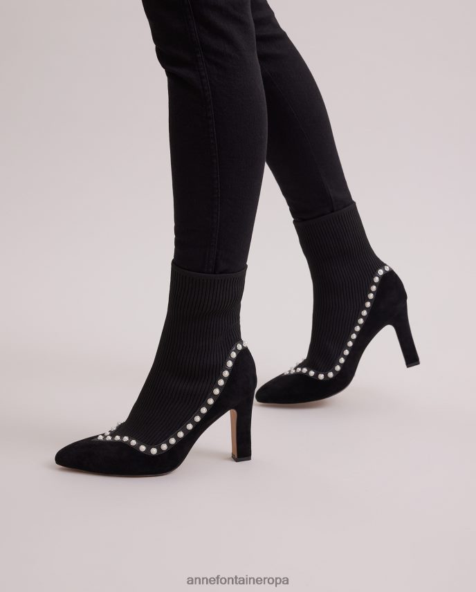 zapatos es Anne Fontaine mujer Botín calcetín de ante rime boot forrado con perlas negro 646LTX9