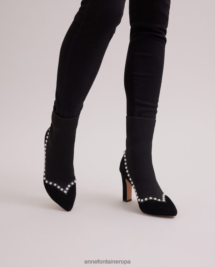 zapatos es Anne Fontaine mujer Botín calcetín de ante rime boot forrado con perlas negro 646LTX9