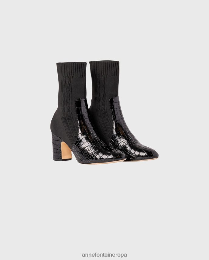 zapatos es Anne Fontaine mujer botas estilo calcetín noemie boot con detalles de cocodrilo y hebilla extraíble negro 646LTX12