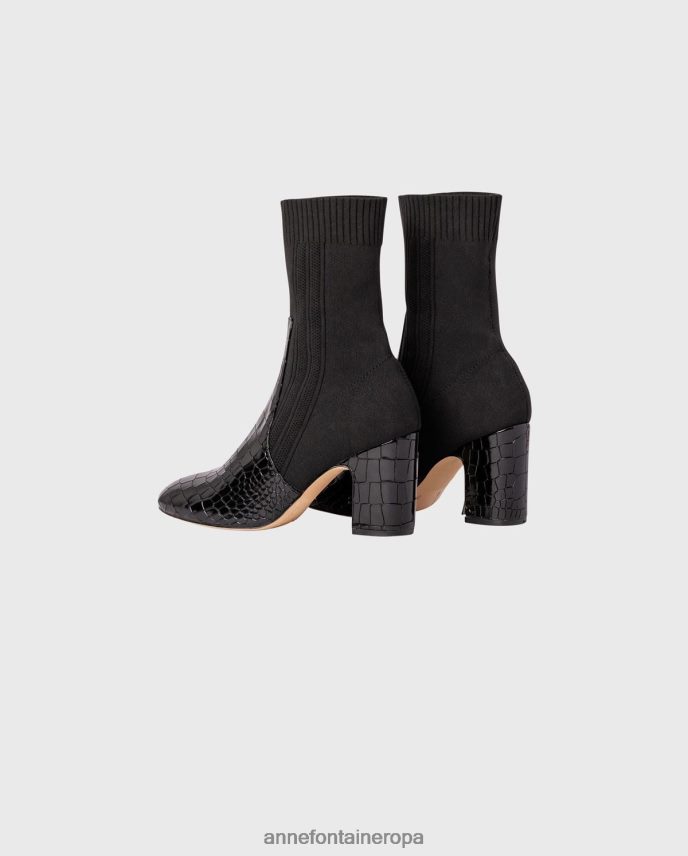 zapatos es Anne Fontaine mujer botas estilo calcetín noemie boot con detalles de cocodrilo y hebilla extraíble negro 646LTX12