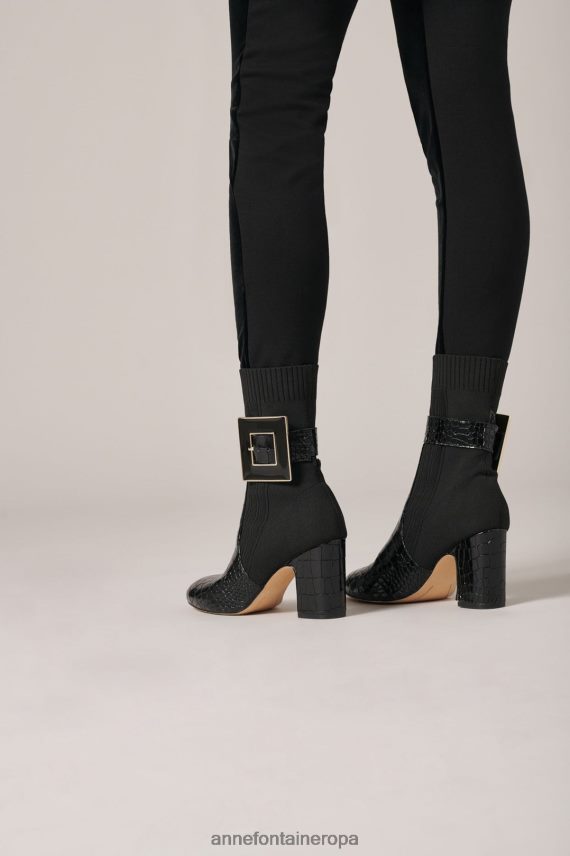 zapatos es Anne Fontaine mujer botas estilo calcetín noemie boot con detalles de cocodrilo y hebilla extraíble negro 646LTX12