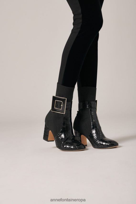 zapatos es Anne Fontaine mujer botas estilo calcetín noemie boot con detalles de cocodrilo y hebilla extraíble negro 646LTX12