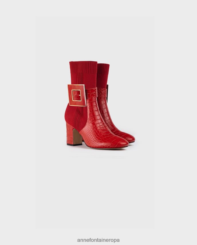 zapatos es Anne Fontaine mujer botas estilo calcetín noemie boot con detalles de cocodrilo y hebilla extraíble rojo amapola 646LTX11