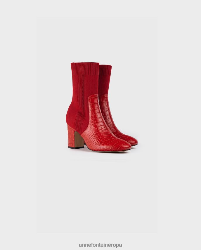 zapatos es Anne Fontaine mujer botas estilo calcetín noemie boot con detalles de cocodrilo y hebilla extraíble rojo amapola 646LTX11
