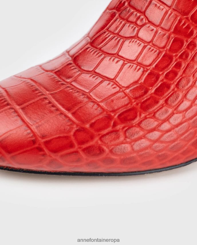 zapatos es Anne Fontaine mujer botas estilo calcetín noemie boot con detalles de cocodrilo y hebilla extraíble rojo amapola 646LTX11