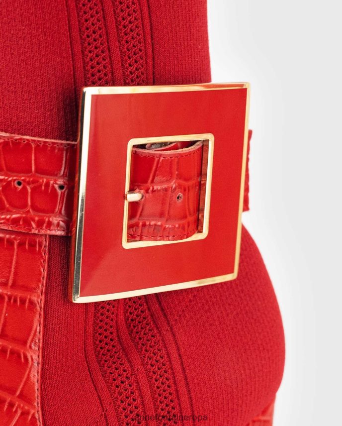 zapatos es Anne Fontaine mujer botas estilo calcetín noemie boot con detalles de cocodrilo y hebilla extraíble rojo amapola 646LTX11
