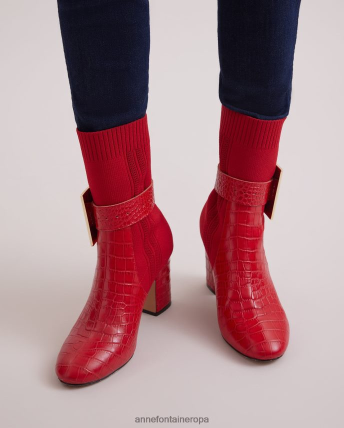 zapatos es Anne Fontaine mujer botas estilo calcetín noemie boot con detalles de cocodrilo y hebilla extraíble rojo amapola 646LTX11