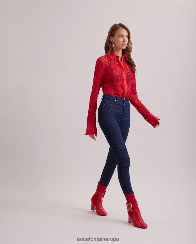 zapatos es Anne Fontaine mujer botas estilo calcetín noemie boot con detalles de cocodrilo y hebilla extraíble rojo amapola 646LTX11