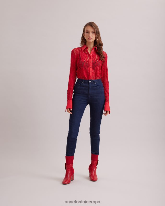 zapatos es Anne Fontaine mujer botas estilo calcetín noemie boot con detalles de cocodrilo y hebilla extraíble rojo amapola 646LTX11