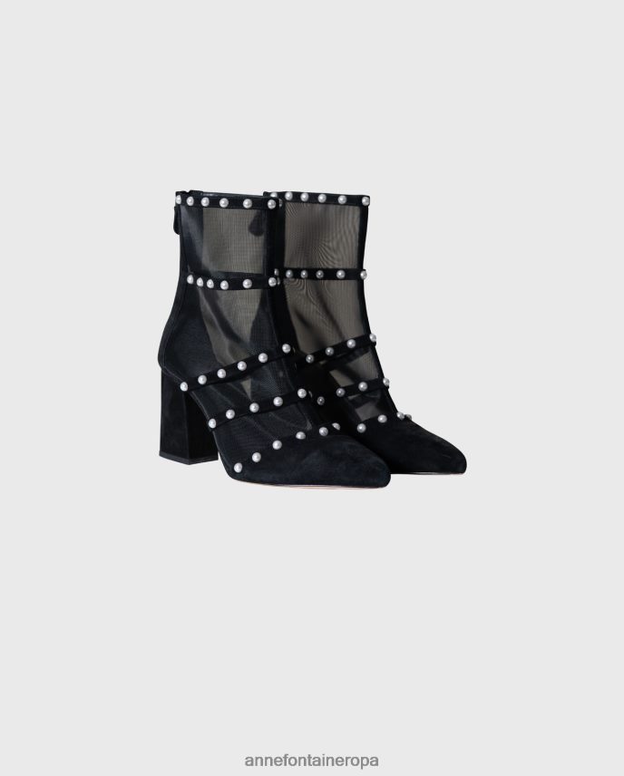 zapatos es Anne Fontaine mujer decibel boot botas de malla transparente con tacón en bloque negro 646LTX8
