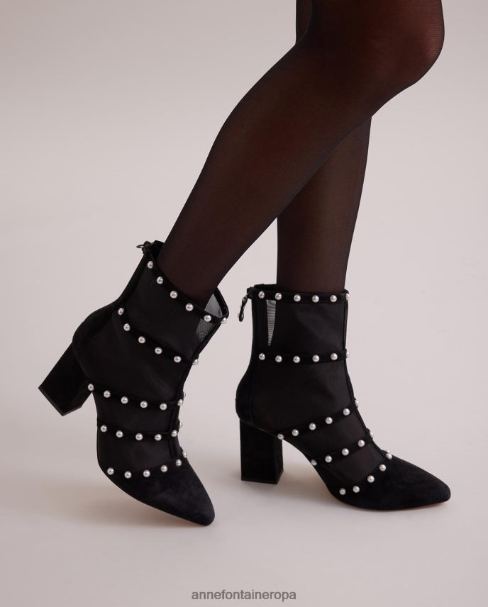 zapatos es Anne Fontaine mujer decibel boot botas de malla transparente con tacón en bloque negro 646LTX8