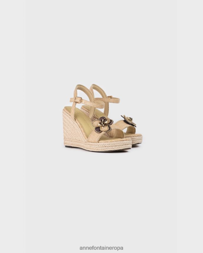 zapatos es Anne Fontaine mujer Alpargata cuña oneca cuña yute natural oro 646LTX25