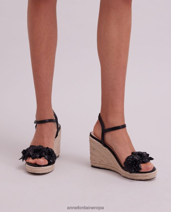 zapatos es Anne Fontaine mujer cuña alpargata cuña olivia con detalles de flores negro 646LTX27
