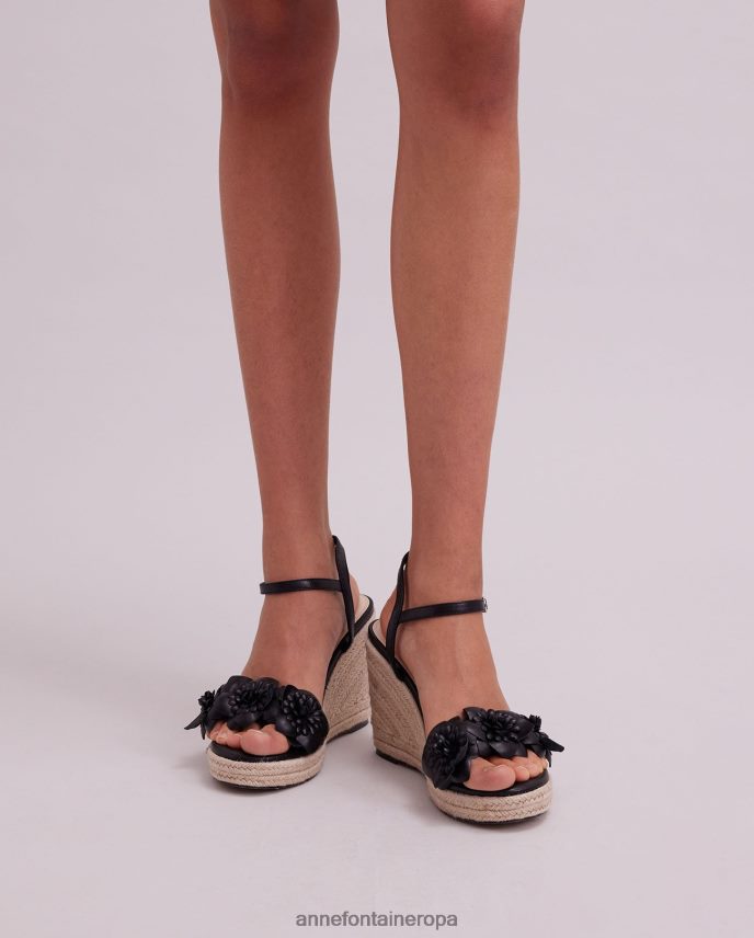 zapatos es Anne Fontaine mujer cuña alpargata cuña olivia con detalles de flores negro 646LTX27
