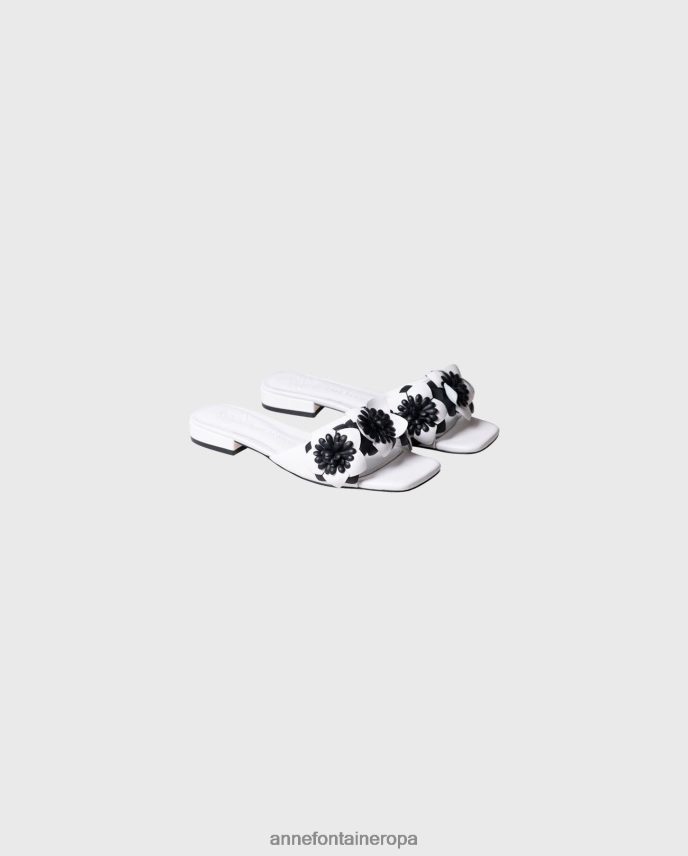 zapatos es Anne Fontaine mujer sandalia colorado sandalias planas de piel con flores 3d blanco 646LTX18
