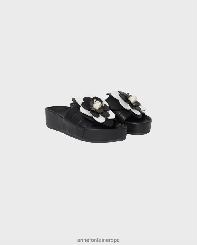 zapatos es Anne Fontaine mujer sandalia weena sandalias cuña de piel blanco negro 646LTX19