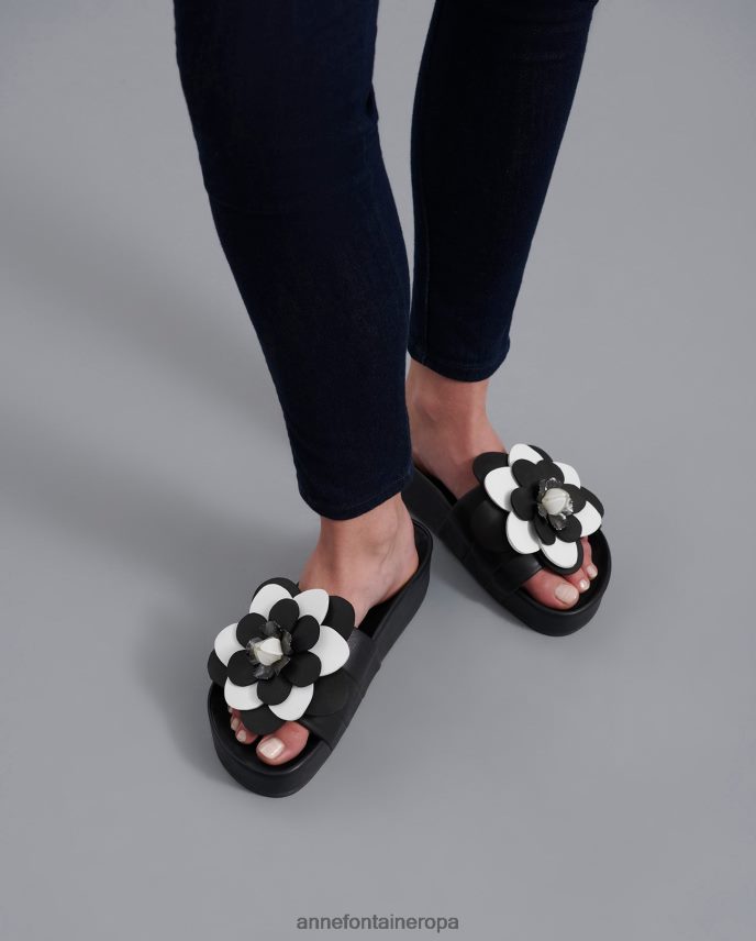 zapatos es Anne Fontaine mujer sandalia weena sandalias cuña de piel blanco negro 646LTX19