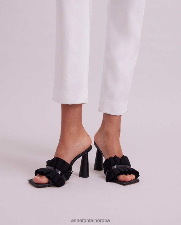 zapatos es Anne Fontaine mujer Chancla de piel con tacón muxica y detalle de volantes. negro 646LTX38