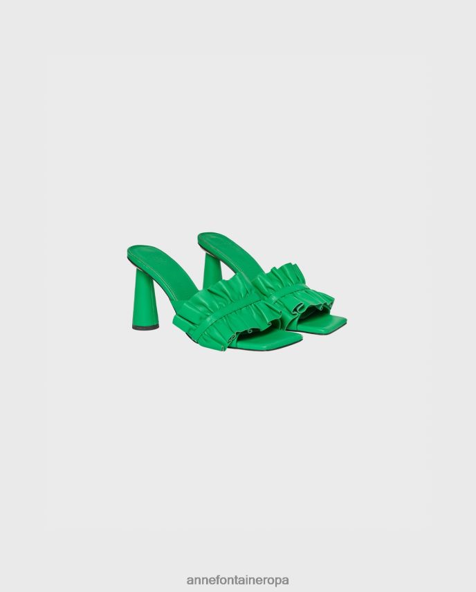 zapatos es Anne Fontaine mujer Chanclas Amorosa de piel con tacón y detalle de volantes verde 646LTX39
