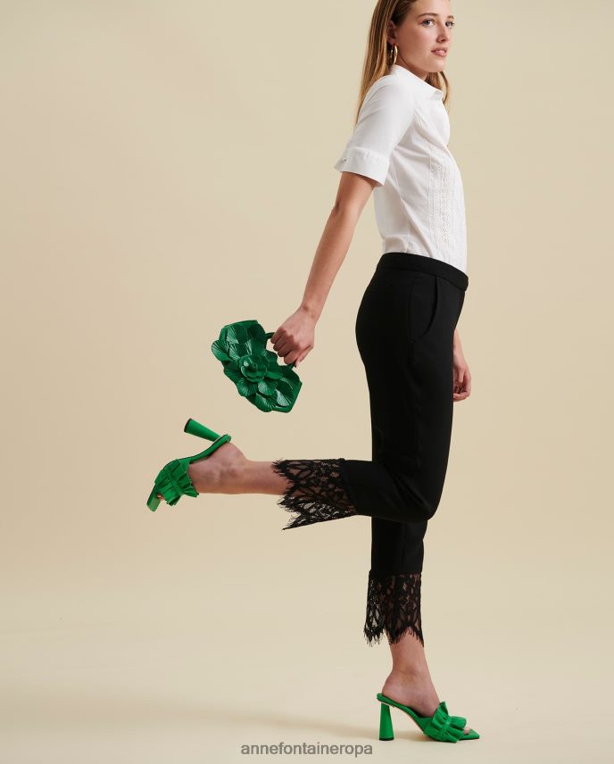 zapatos es Anne Fontaine mujer Chanclas Amorosa de piel con tacón y detalle de volantes verde 646LTX39