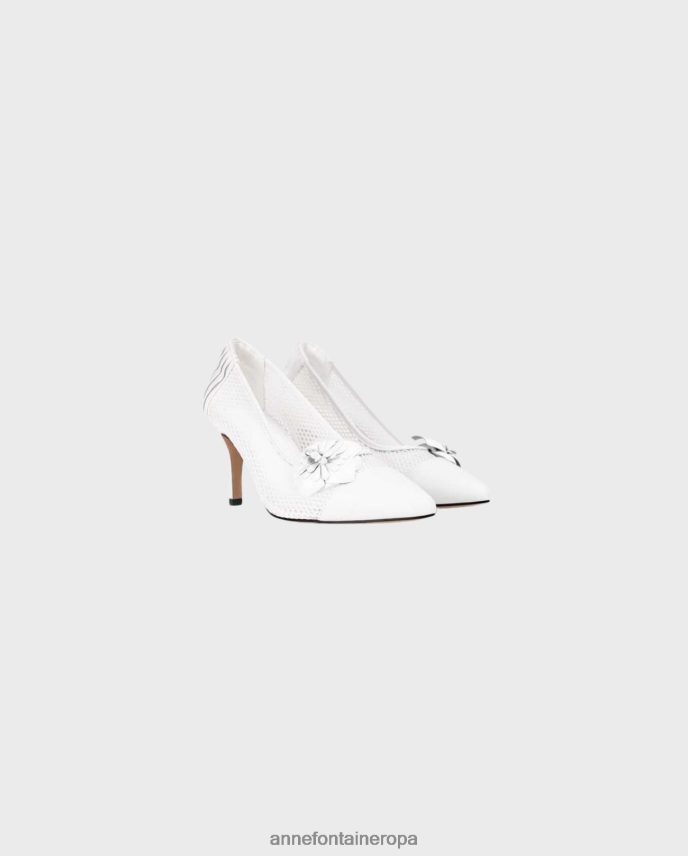 zapatos es Anne Fontaine mujer Salón de piel con tacón basilia y cuerpo de malla y flores extraíbles blanco 646LTX53