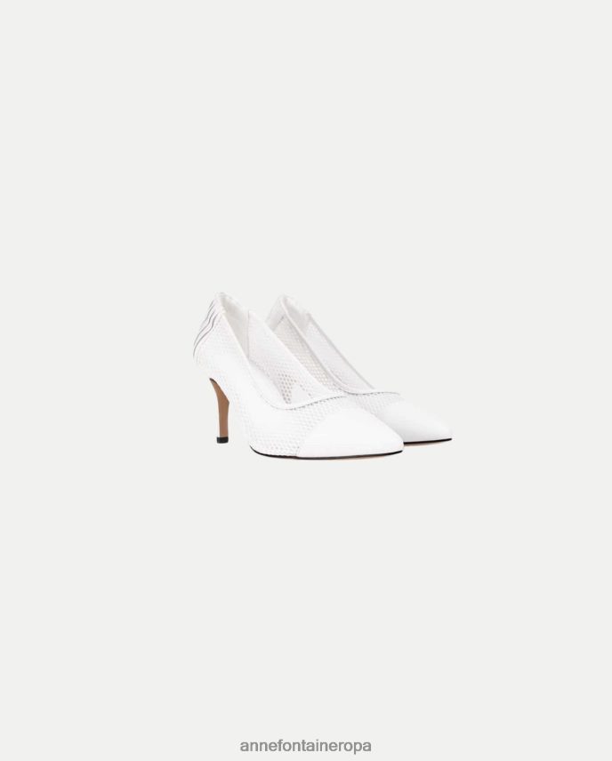 zapatos es Anne Fontaine mujer Salón de piel con tacón basilia y cuerpo de malla y flores extraíbles blanco 646LTX53