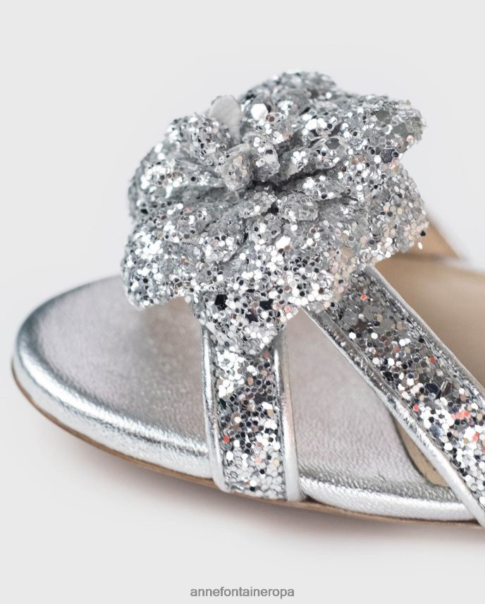 zapatos es Anne Fontaine mujer Sandalias de tacón abierto con tacón Swanton y tiras brillantes. plata 646LTX44
