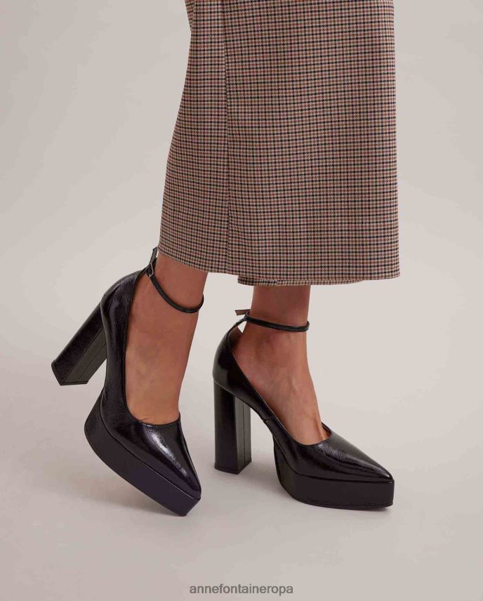 zapatos es Anne Fontaine mujer Zapato de charol con tacón Idylle y tacón apilado. negro 646LTX57