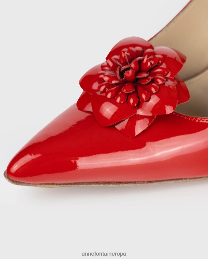 zapatos es Anne Fontaine mujer Zapatos de charol con punta en punta y tacón artístico, color rojo, con flores extraíbles tango rojo 646LTX55