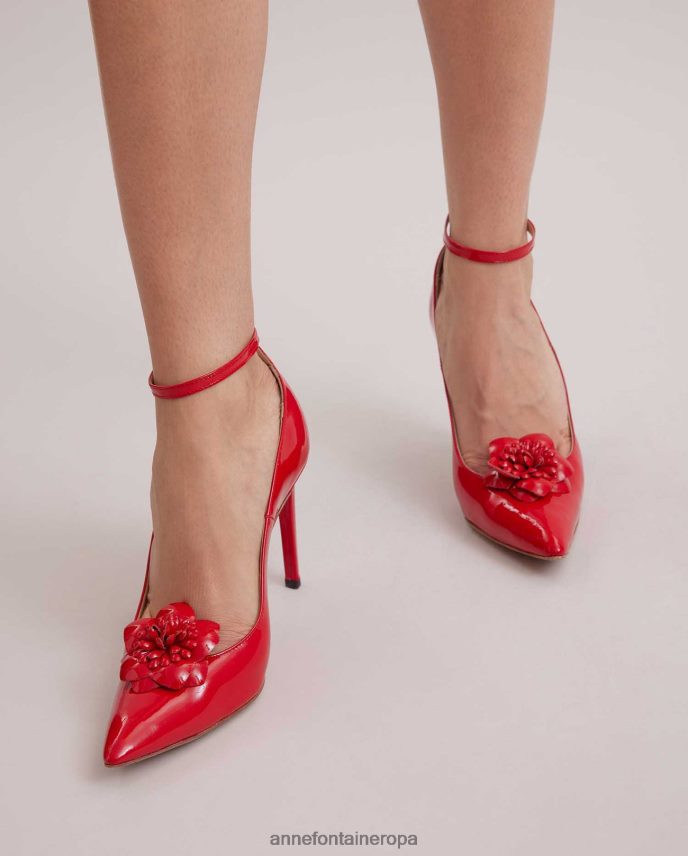 zapatos es Anne Fontaine mujer Zapatos de charol con punta en punta y tacón artístico, color rojo, con flores extraíbles tango rojo 646LTX55