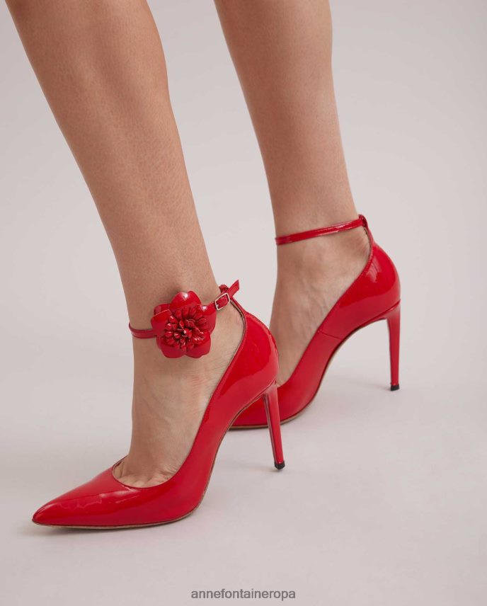 zapatos es Anne Fontaine mujer Zapatos de charol con punta en punta y tacón artístico, color rojo, con flores extraíbles tango rojo 646LTX55